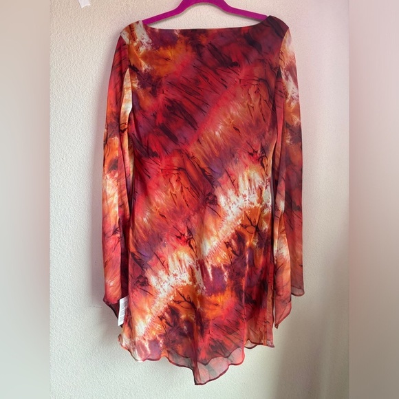 NWT ASOS Designs Orange Watercolor Ombré Flare Sleeve Keyhole Chiffon Dress 12 - Picture 8 of 9